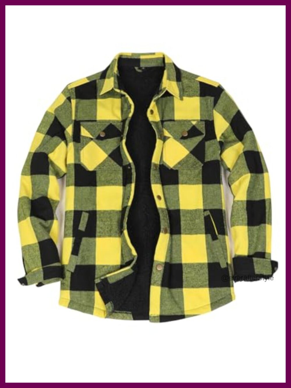 Sherpa Lined Flannel Shirt Jacket Snap Button Overshirt
